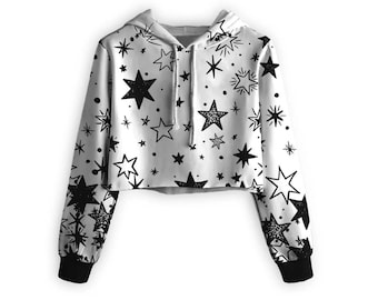 Women's Star Print Cropped Hoodie, Cozy Fleece Streetwear Top