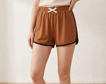 Pantalones cortos de verano de cintura alta para mujer - Pantalones cortos ligeros de algodón para la playa, el gimnasio y uso casual.