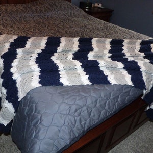 Navy Bedding/Blue Afghan/Gray Bedding/Gray Afghan/Navy Afghan/Gray Blanket/Navy Blanket/Contemporary Bedding/Living Room/Housewarming/Blue image 9