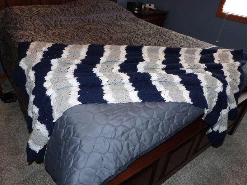 Navy Bedding/Blue Afghan/Gray Bedding/Gray Afghan/Navy Afghan/Gray Blanket/Navy Blanket/Contemporary Bedding/Living Room/Housewarming/Blue image 9