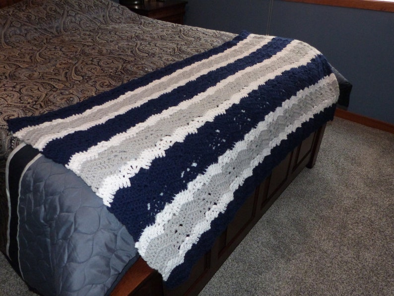 Navy Bedding/Blue Afghan/Gray Bedding/Gray Afghan/Navy Afghan/Gray Blanket/Navy Blanket/Contemporary Bedding/Living Room/Housewarming/Blue image 6