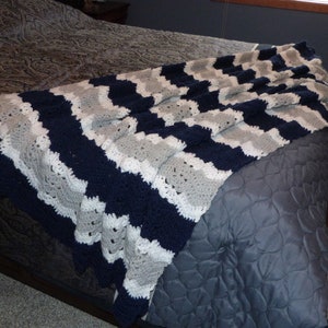 Navy Bedding/Blue Afghan/Gray Bedding/Gray Afghan/Navy Afghan/Gray Blanket/Navy Blanket/Contemporary Bedding/Living Room/Housewarming/Blue image 5