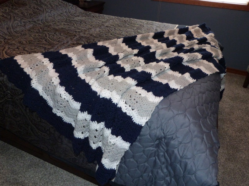 Navy Bedding/Blue Afghan/Gray Bedding/Gray Afghan/Navy Afghan/Gray Blanket/Navy Blanket/Contemporary Bedding/Living Room/Housewarming/Blue image 5