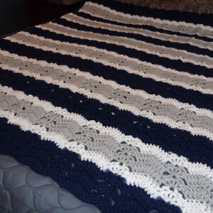 Navy Bedding/Blue Afghan/Gray Bedding/Gray Afghan/Navy Afghan/Gray Blanket/Navy Blanket/Contemporary Bedding/Living Room/Housewarming/Blue image 2