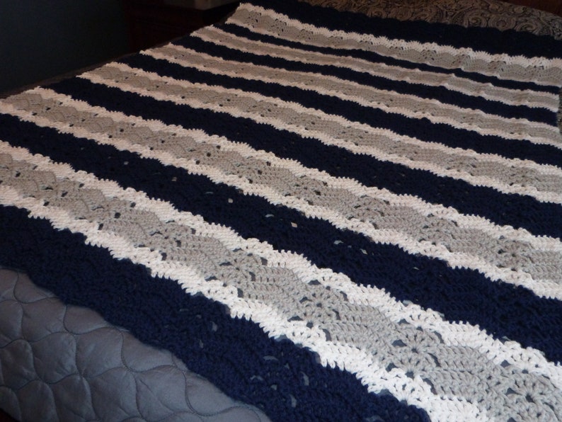 Navy Bedding/Blue Afghan/Gray Bedding/Gray Afghan/Navy Afghan/Gray Blanket/Navy Blanket/Contemporary Bedding/Living Room/Housewarming/Blue image 2