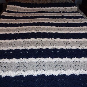 Navy Bedding/Blue Afghan/Gray Bedding/Gray Afghan/Navy Afghan/Gray Blanket/Navy Blanket/Contemporary Bedding/Living Room/Housewarming/Blue image 1