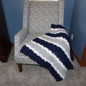Navy Bedding/Blue Afghan/Gray Bedding/Gray Afghan/Navy Afghan/Gray Blanket/Navy Blanket/Contemporary Bedding/Living Room/Housewarming/Blue image 8