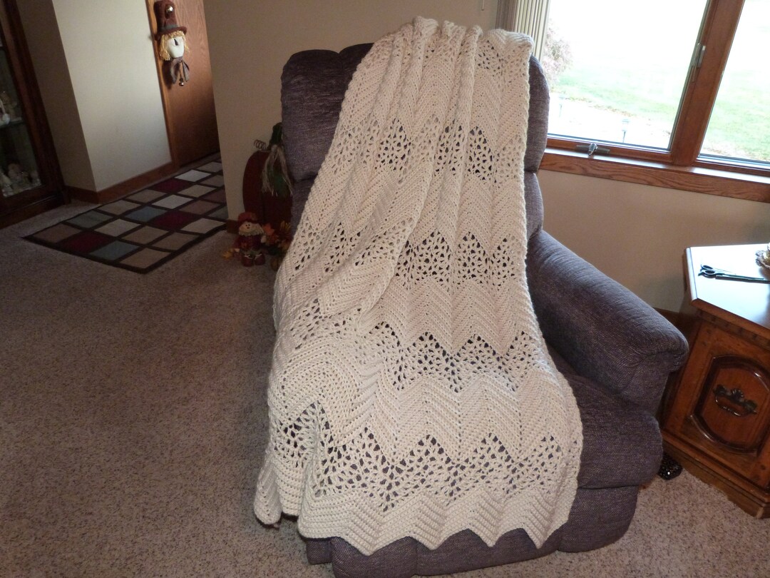 Off White Afghan/off White Blanket/elegant Bedding/chevron Blanket ...