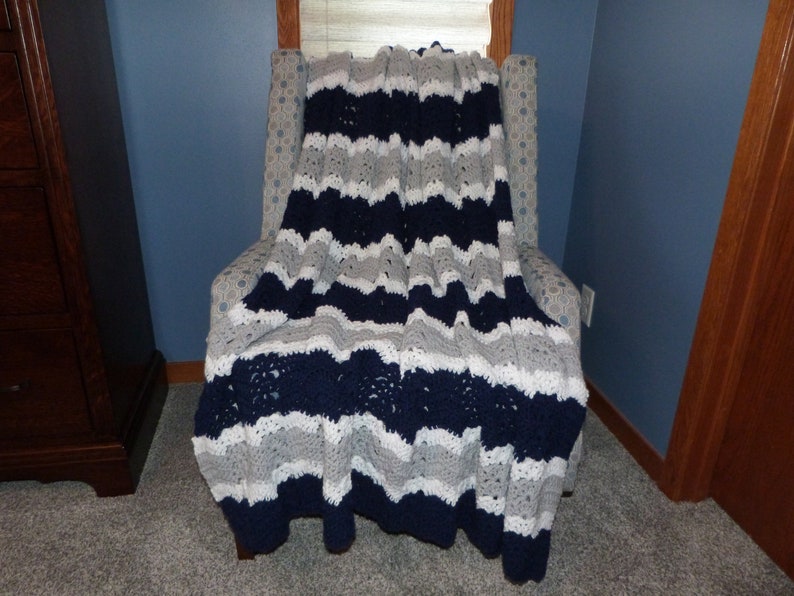 Navy Bedding/Blue Afghan/Gray Bedding/Gray Afghan/Navy Afghan/Gray Blanket/Navy Blanket/Contemporary Bedding/Living Room/Housewarming/Blue image 10