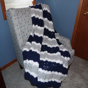 Navy Bedding/Blue Afghan/Gray Bedding/Gray Afghan/Navy Afghan/Gray Blanket/Navy Blanket/Contemporary Bedding/Living Room/Housewarming/Blue image 7