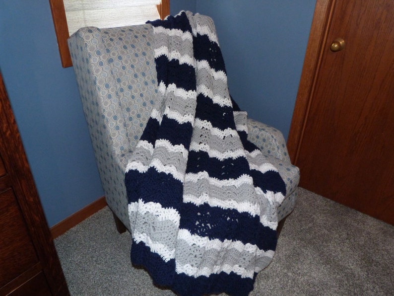 Navy Bedding/Blue Afghan/Gray Bedding/Gray Afghan/Navy Afghan/Gray Blanket/Navy Blanket/Contemporary Bedding/Living Room/Housewarming/Blue image 7