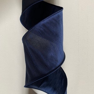 1.5&quot; 2.5&quot; or 4&quot; Navy Blue Dupioni Faux Silk Ribbon ~ Wired Ribbon ~ By The Roll