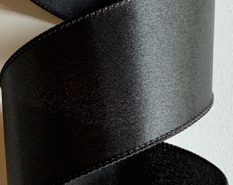 1.5" or 2.5" Black Satin Ribbon ~ Wired Edges ~ 10 Yards Cut or By The Roll