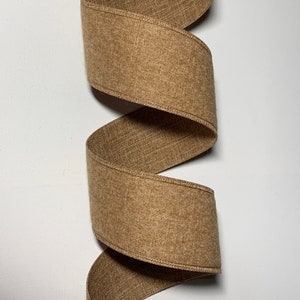 2.5&quot; Linen Flannel Wired Ribbon ~ Fawn ~ Light Brown ~ d stevens ~ Wired Edges ~ 10 Yard Roll