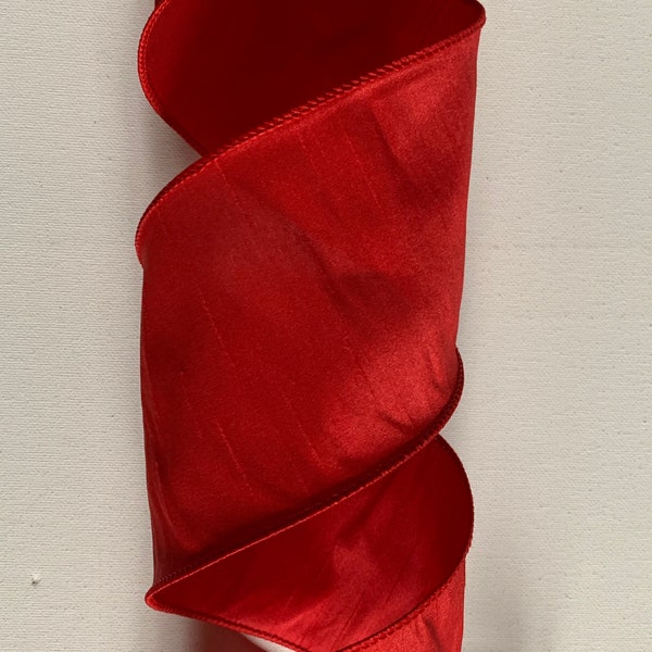 1.5" 2.5" or 4" Red Dupioni Faux Silk Ribbon ~ Wired Edges ~ By The Roll