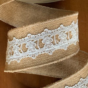 2.5 Natural Burlap Ribbon Eyelet Lace Wired Edges d stevens 10 Yard Roll Bild 1