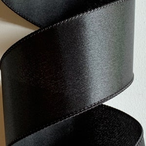 1.5" or 2.5" Black Satin Ribbon ~ Wired Edges ~ 10 Yards Cut or By The Roll