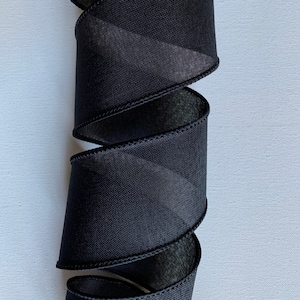 2.5&quot; Black Linen Wired Ribbon ~ Solid Color ~ Wired Edges ~ 10 Yard Roll