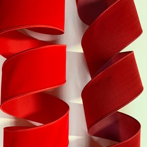 1.5” 2.5" or 4” Bright Red or Scarlet / Brick Red Velvet Ribbon ~ Wired Edges ~ 10 Yard Roll or 50 Yard Roll