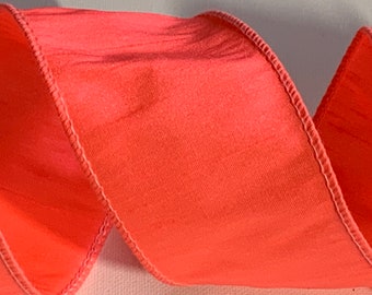 2.5 Neon Flow Pink Dupioni Wired Ribbon ~ Coral ~ Faux Silk ~ Wired Edges ~ 10 Yard Roll