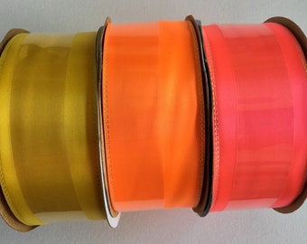 French Wire Edge Ribbon Iridescent Burnt Orange Jacquard from India