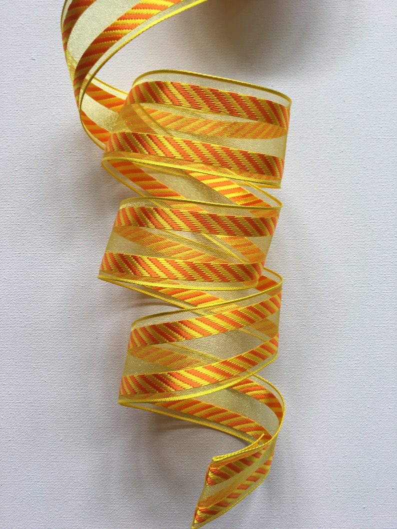 1.5 Sheer Ribbon Orange and Yellow Wired Edges Sold by the 10 Yard Spool