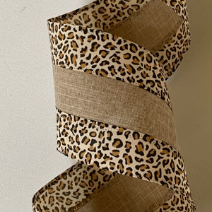 4&quot; Natural Ribbon Center with Leopard Edges ~ Wired Ribbon ~ 10 Yard Roll ~ d stevens
