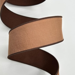 2.5&quot; Brown Linen Ribbon ~ Dark Brown Back ~ Wired Edges ~ Farrisilk ~ 10 Yard Roll