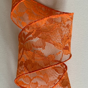 2.5&quot; Orange Lace Ribbon ~ d stevens ~ Wired Ribbon ~ 10 Yard Roll