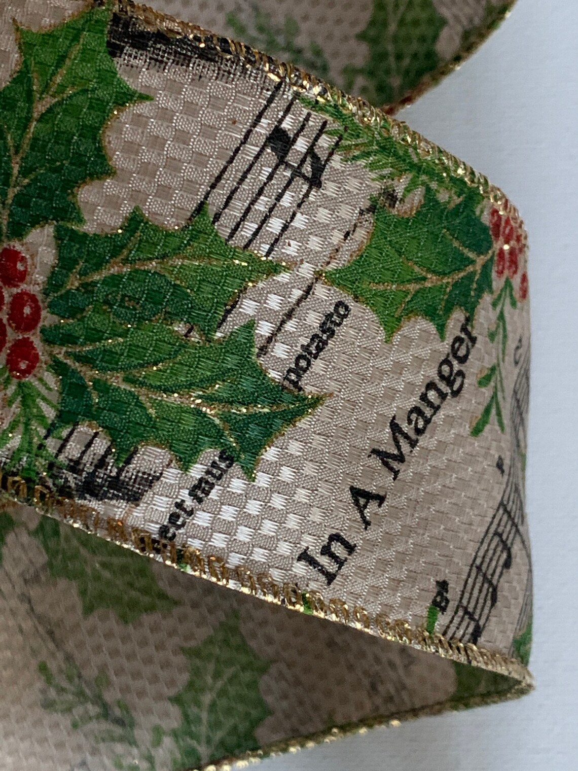 2.5 Holly and Sheet Music Ribbon Textured Natural | Etsy