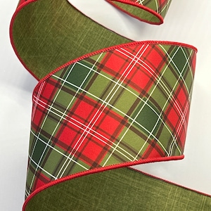 2.5&quot; or 4&quot; Red Green Plaid Ribbon ~ Green Back ~ Scotty Dog ~ Farrisilk ~ Wired Edges ~ 10 Yard Roll
