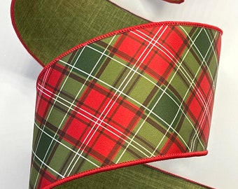 2.5" or 4" Red Green Plaid Ribbon ~ Green Back ~ Scotty Dog ~ Farrisilk ~ Wired Edges ~ 10 Yard Roll