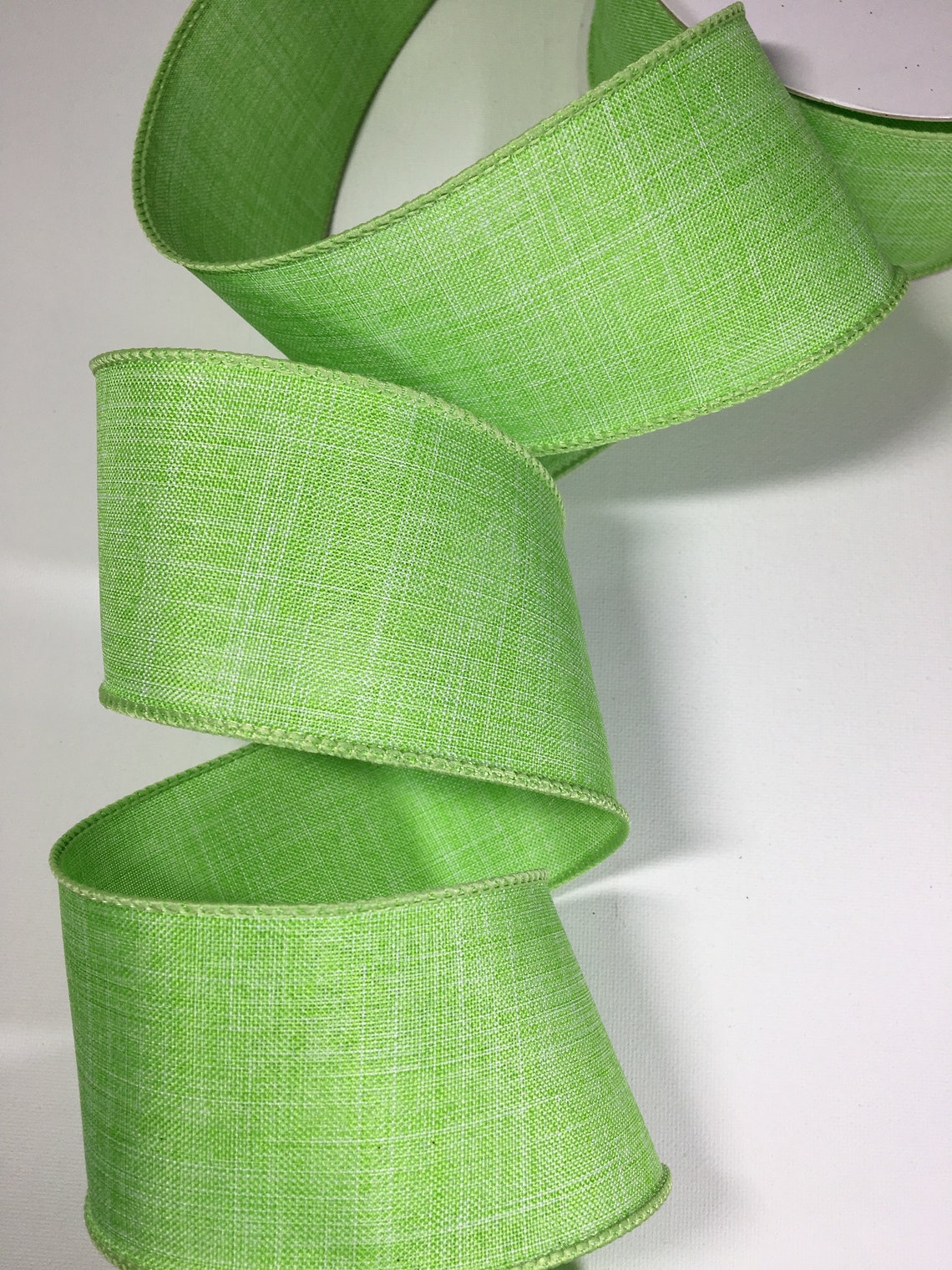 2.5 Green Linen Ribbon with Wired Edges 5 Yards Etsy