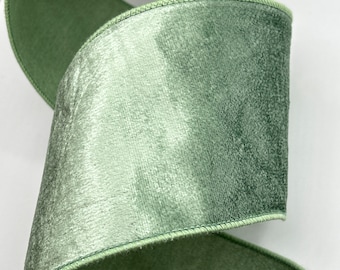 4" Plush Velvet ~ Light Green ~ Wired Edges ~ 5 Yard Roll ~ Designer Ribbon
