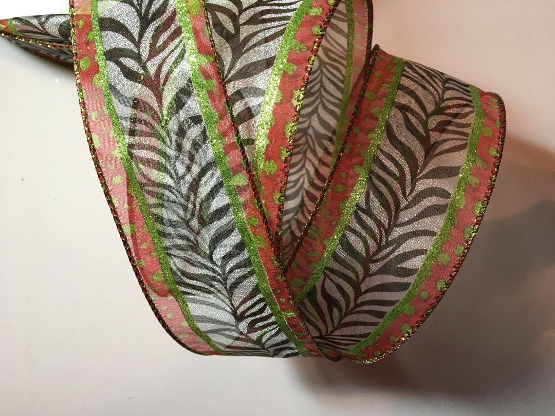 2.5 Zebra Striped Ribbon With Red Borders Wired 8 Yards Etsy