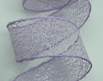 2.5" Lavender Glittered Lace Ribbon ~ Wired Edges ~ d stevens ~ 10 Yard Roll