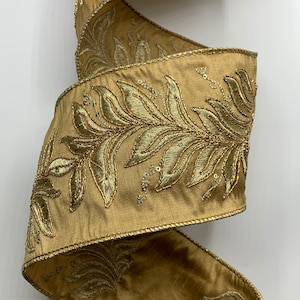 4&quot;  Gold Dupion Ribbon ~ Gold Cord Embroidery ~ Faux Silk ~ Wired Edges ~ d stevens ~ 10 Yard Roll
