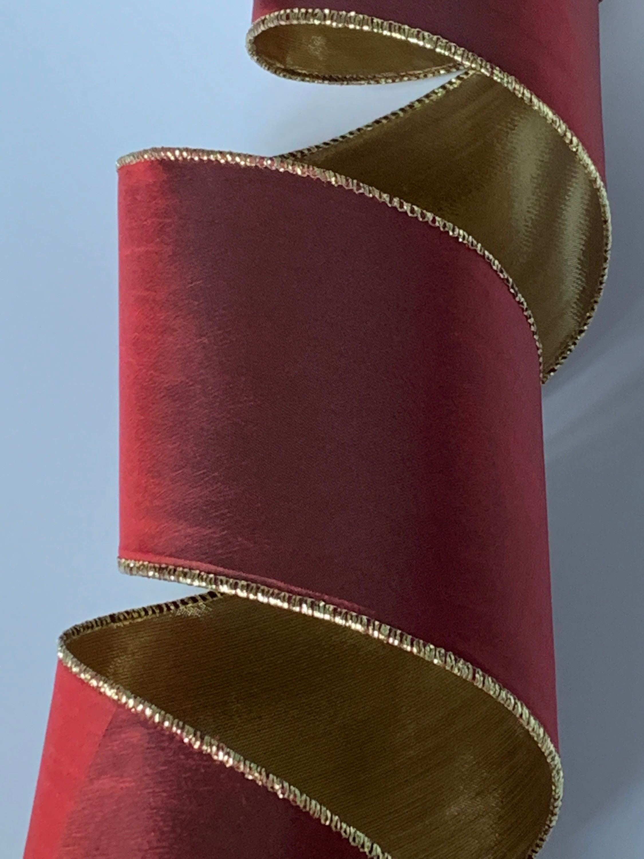 Christmas Velvet Wired Edge Ribbon, Burgundy/Gold, 1-1/2-Inch, 50