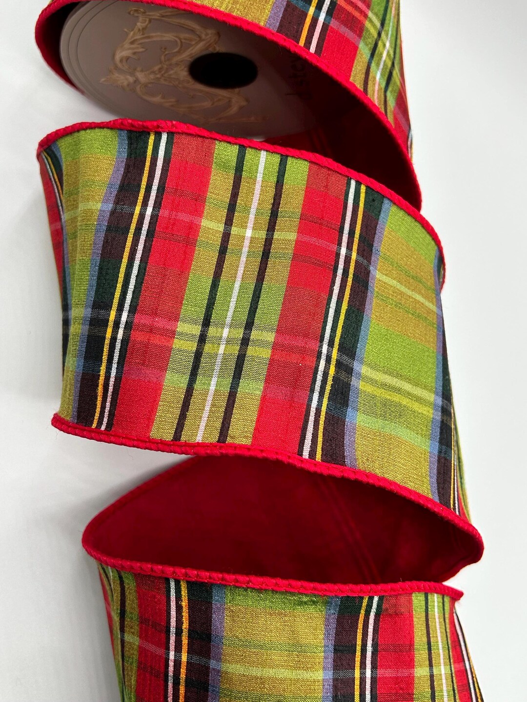 Red, Emerald and Lime Plaid Ribbon