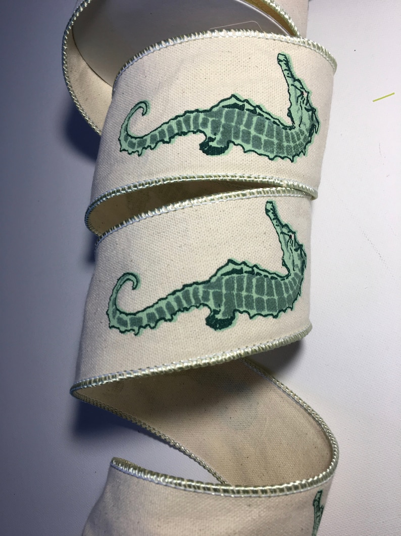 2.5 Canvas Seahorse Ribbon Coastal Green Wired Edges Etsy