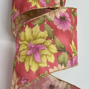 4&quot; Cranberry Dupion Ribbon ~ Olive Green ~ Orchid ~ Sequins ~ Wired Edges ~ d stevens ~ 5 Yard Roll