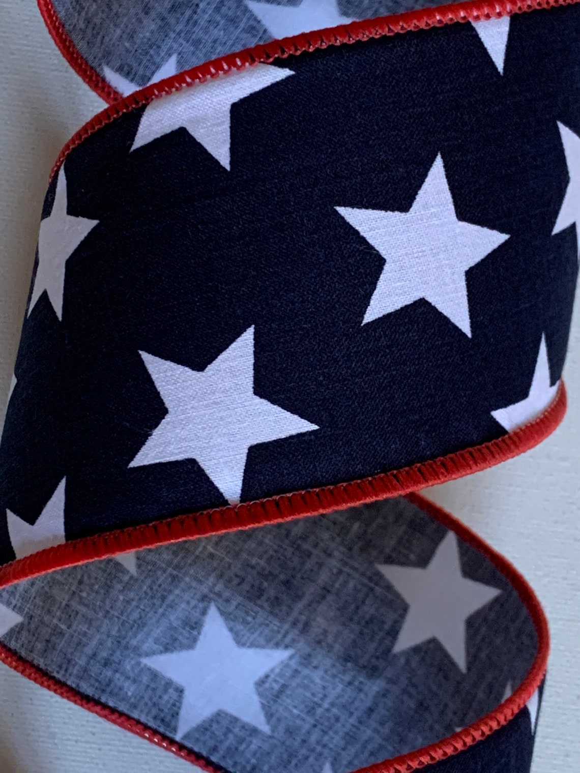 2.5 Navy Blue Cotton Ribbon White Stars Red Stitched Etsy