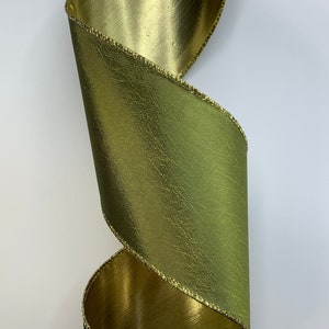 1"  2.5" or 4" Sage Green Taffeta ~ Gold Back ~ Wired Edges ~ d stevens ~ 10 Yard Roll