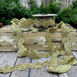 1.5" Gold Bugle Bead Trim Ribbon ~ Clear Crystals ~ Not Wired ~ d stevens ~ 5 Yard Roll