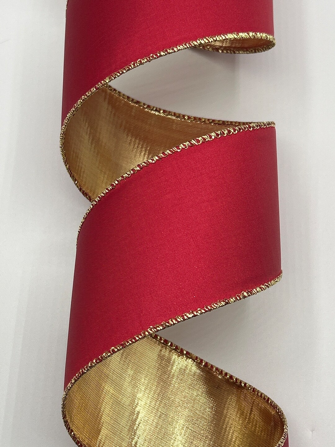 1" 2.5" or 4" Red Taffeta Ribbon ~ Metallic Gold Back ~ D Stevens ...