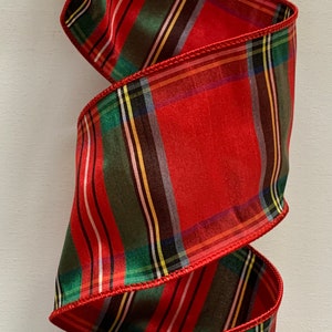 2.5” or 4&quot; Red Plaid Ribbon ~ Alford ~ Wired Edges ~ Luxury ~ 10 Yard Roll
