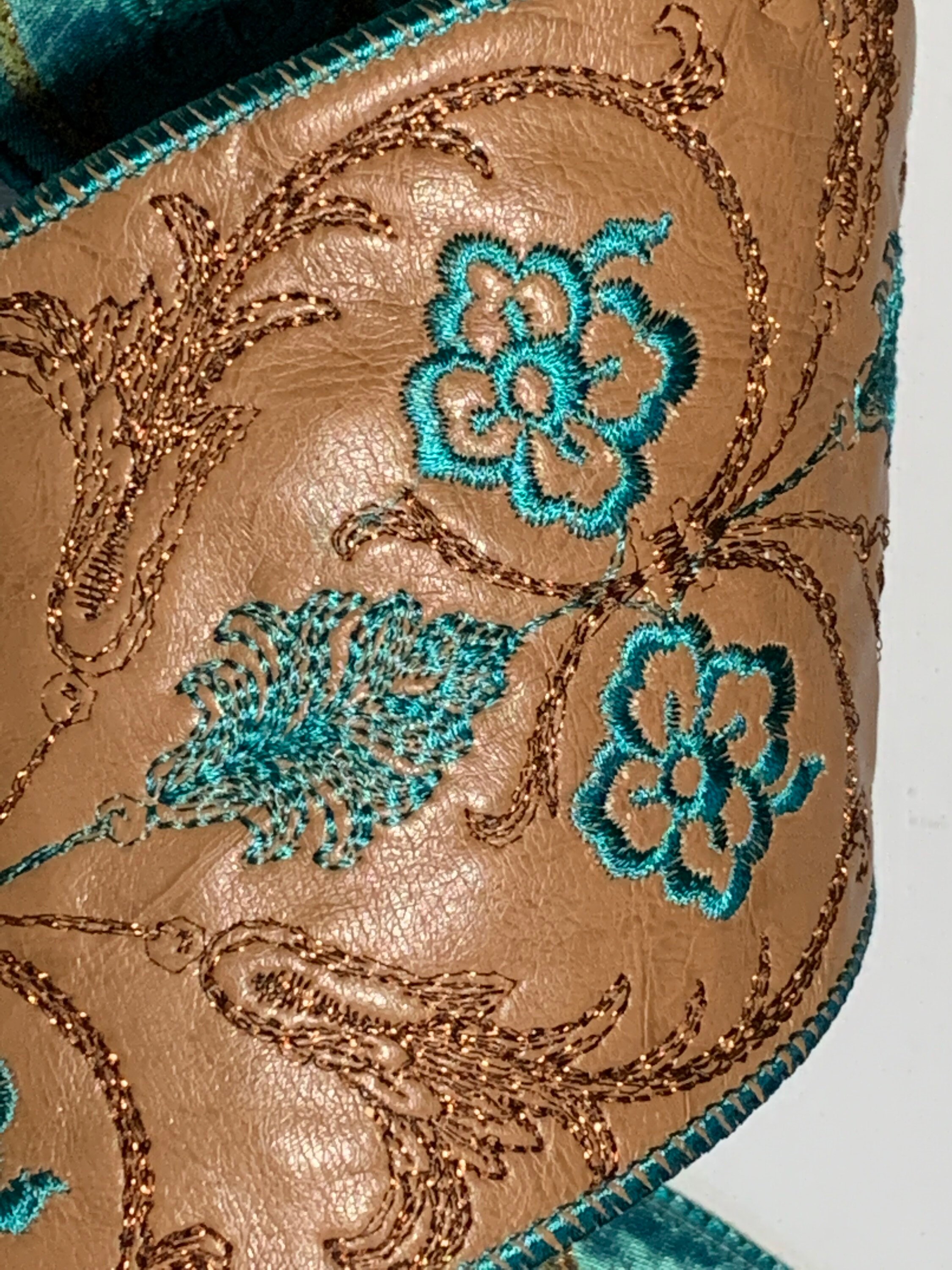 4 Faux Leather Ribbon Turquoise and Copper Embroidery Etsy