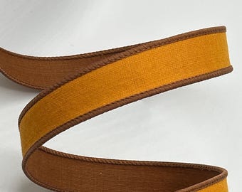 1" Copper Ribbon ~ Brown Back ~ Linen ~ Wired Edges ~ Farrisilk ~ 10 Yard Roll