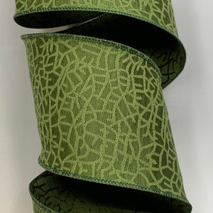 4&quot; Jacquard Ribbon ~ Moss Green ~ Wired Edges ~ Soft ~ d stevens ~ 10 Yard Roll