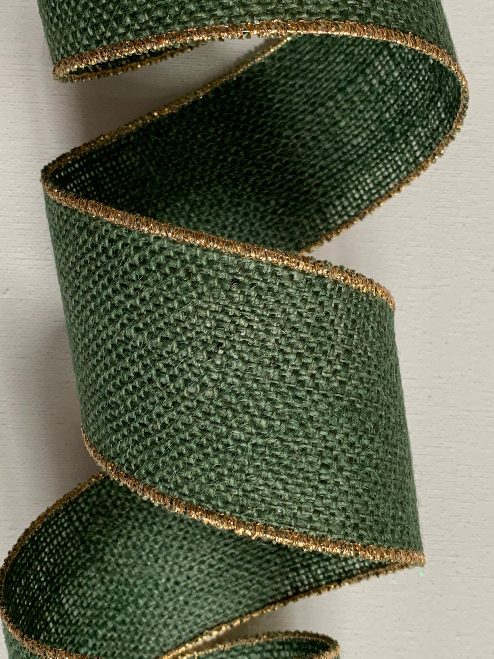 2.5 Dark Green Burlap Ribbon Gold Wired Edges Hunter Etsy